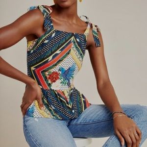 Farm Rio Anthropologie Carmen Peplum Bird Blouse Size M
